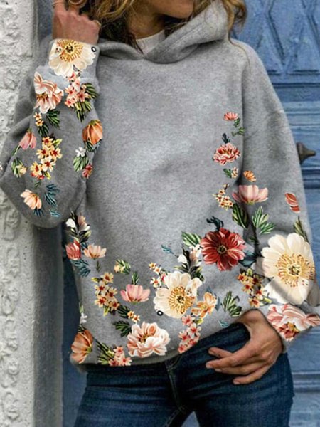 

Hoodie Casual Cotton-Blend T-shirt, As picture, Long sleeve tops