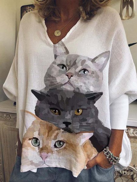 

Animal Long Sleeve Cotton-Blend Shirts & Tops, White, T-Shirts