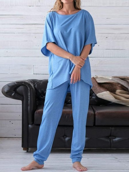 

Crew Neck Suits, Blue, Bottoms