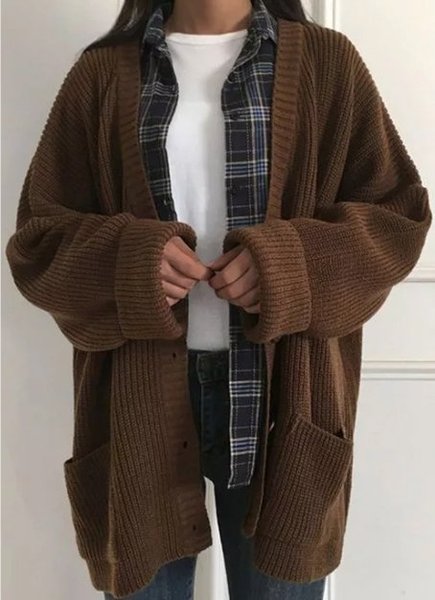 

Solid Casual V Neck Sweater, Khaki, Sweaters