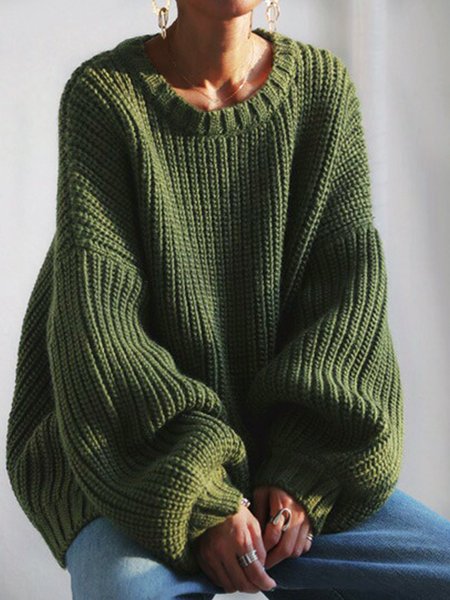 

Shift Wool Blend Simple & Basic Long Sleeve Sweater, Army green, Sweaters