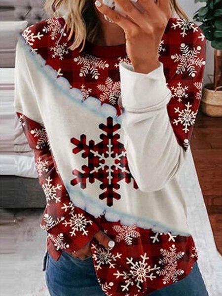 

Christmas Print Round Neck Long Sleeves Sweatshirt, Red, Tops