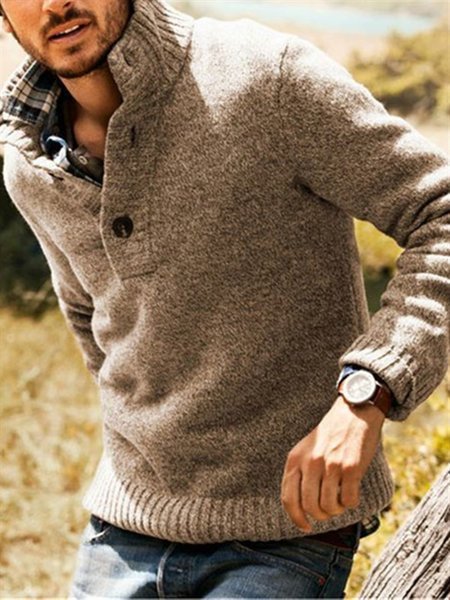 

Solid Casual Sweater, Deep khaki, Men's Sweater