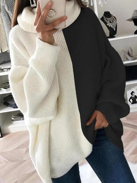 

Turtleneck Vintage Cotton-Blend Long Sleeve Sweater, White, Sweaters