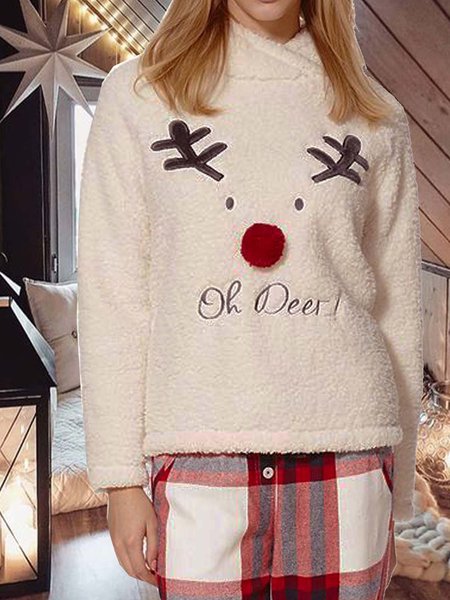 

Polar Fleece Long Sleeve Casual Shirts & Tops, White, Tops