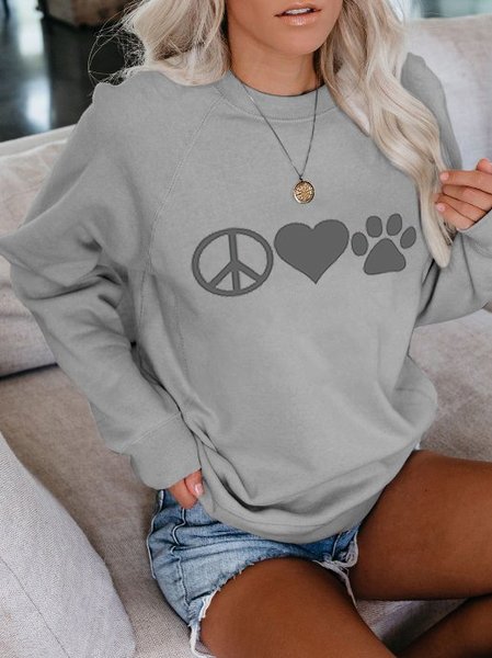 

O-Neck Cotton-Blend Casual Sweatshirt, Gray, Hoodies&Sweatshirts