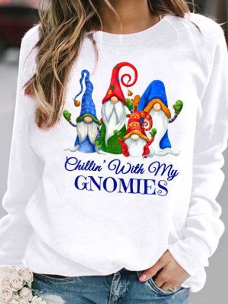 

Christmas Snowman Long Sleeve Cotton-blend Crew Neck Casual Winter Top, White, Hoodies & Sweatshirts
