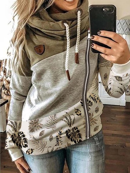 

Floral-Print Long Sleeve Casual Knit coat, Gray, Coats