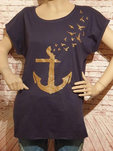 

FlyAnker Metalic T-Shirt Tee, Navy blue, T-shirts