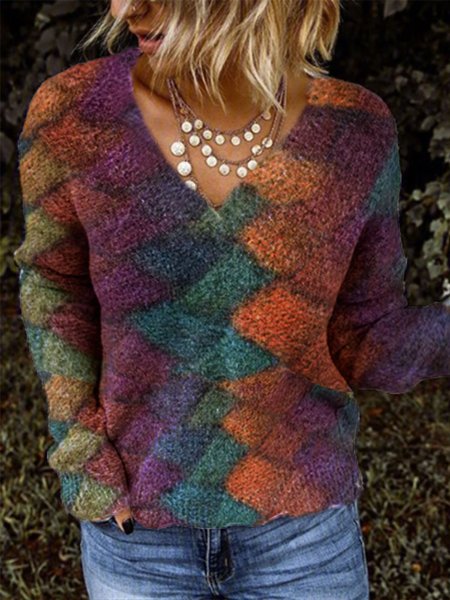 

Ombre/tie-Dye Casual V Neck Long Sleeve Shirts & Tops, Multicolor, Tops