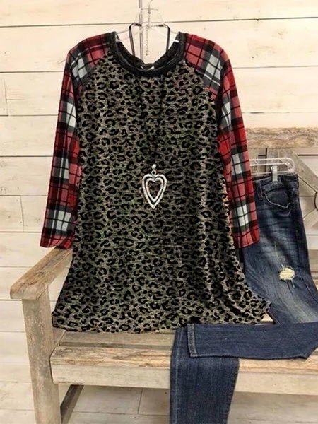 

Casual Cotton-Blend Long Sleeve Plaid Shirts & Tops, Red, Tops