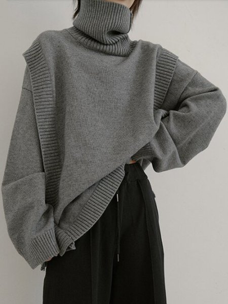 

Casual Turtleneck Cotton-Blend Sweater, Gray, Sweaters & Cardigans