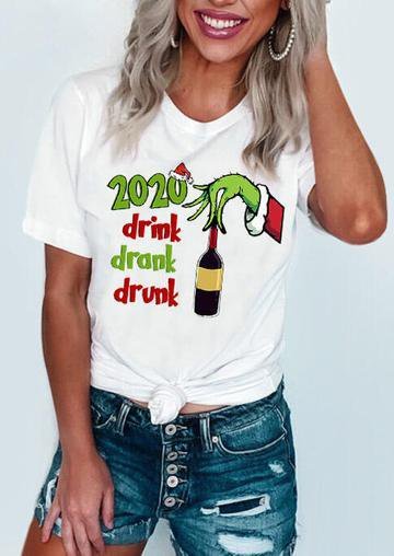 

Christmas Hat 2020 Drink Drank Drunk T-Shirt, White, T-shirts