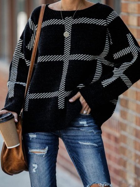 

Casual Long Sleeve Sweater, Black, Sweaters
