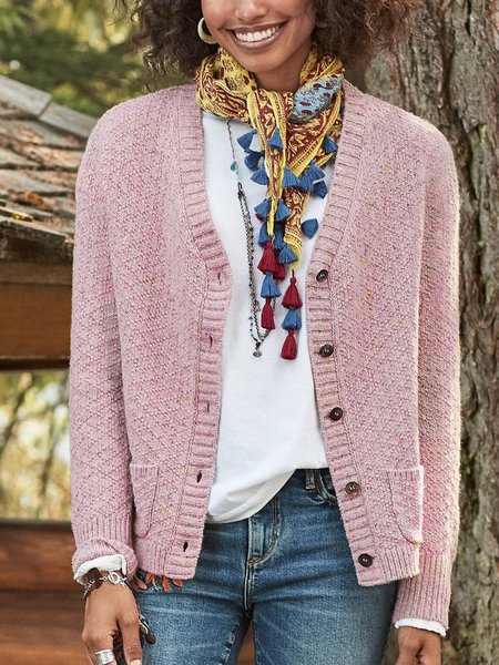 

Boho V Neck Cotton Fleece Coat, As picture, Cardigans