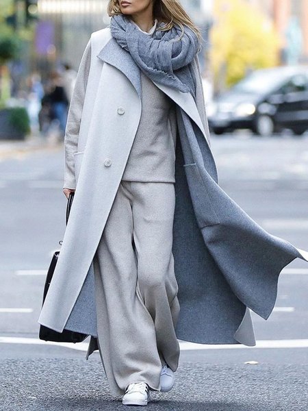 

Vintage Tinta Unita Maniche Lunghe Abbottonato Casuale Outwear, Grigio chiaro, overcoat