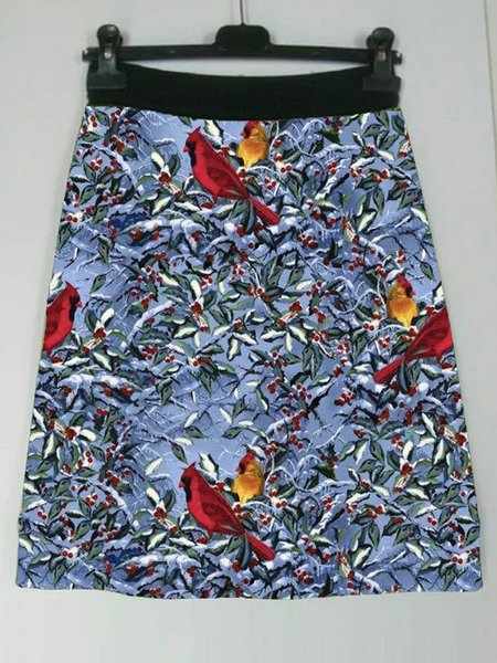 

Casual Animal Skirts, Blue, Bottoms