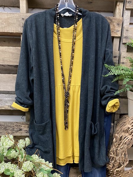 

Pockets Shift Long Sleeve Top, Gray, Cardigans