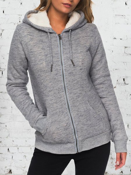 

Autumn and winter casual warm sweater Plain Casual Zipper Fleece Coat, Light gray, Coats