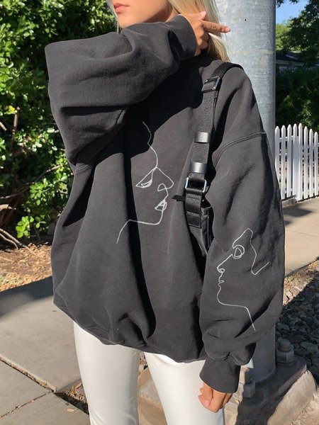 

Printed Cotton-Blend Long Sleeve Sweatshirt, Black, Hoodies&Sweatshirts