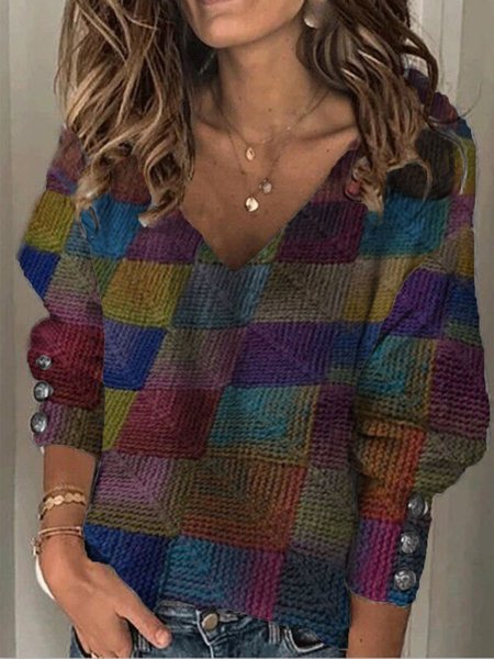 

Ombre/tie-Dye Long Sleeve V Neck Floral-Print Shirts & Tops, Multicolor, Blouses & Shirts
