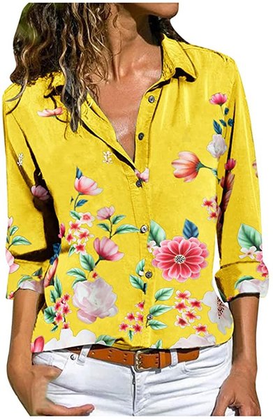 

Floral Shift Casual Shirt Collar Blouse, Yellow, Shirts & Blouses