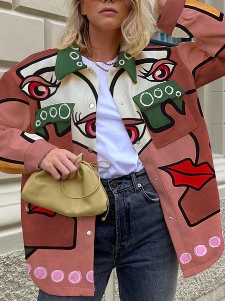 

Color-Block Acrylic Long Sleeve Outerwear, Brick red, Jackets& Coats