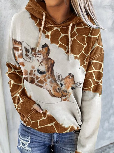 

Women's Giraffe Mother Kisses Baby Print Tie-dye Pocket Hoodie, Brown, Sweatshirts & Hoodies