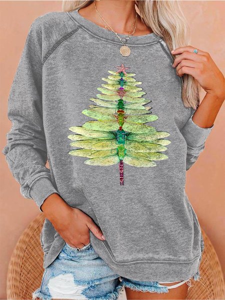

Women's Dragonfly Christmas Tree Print Sweatshirt, Gray, Hoodies&Sweatshirts