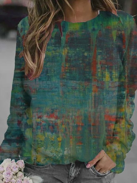

Plus Size Cotton-Blend Long Sleeve Crew Neck Ombre/tie-Dye Shirts & Tops, Green, Hoodies & Sweatshirts