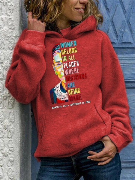 

Vintage Hoodie Statement RBG Judge Printed Plus Size Long Sleeve Casual Sweatshirts, Red, Hoodies & Sweatshirts