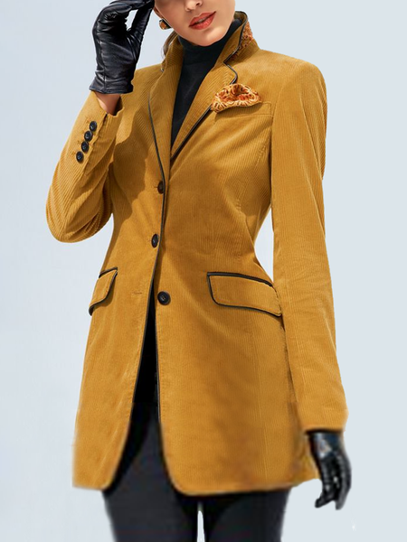 

Casual Long Sleeve Jacket, Yellow, Blazers