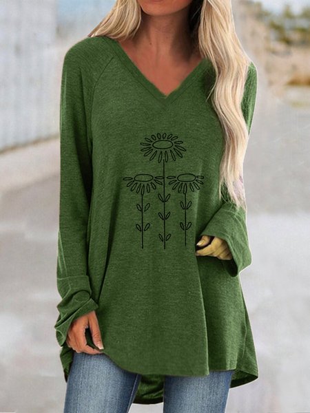 

New Women Simple Comfortable Vintage Plus Size Shift Crew Neck Casual Shirts Tops, Army green, Tops