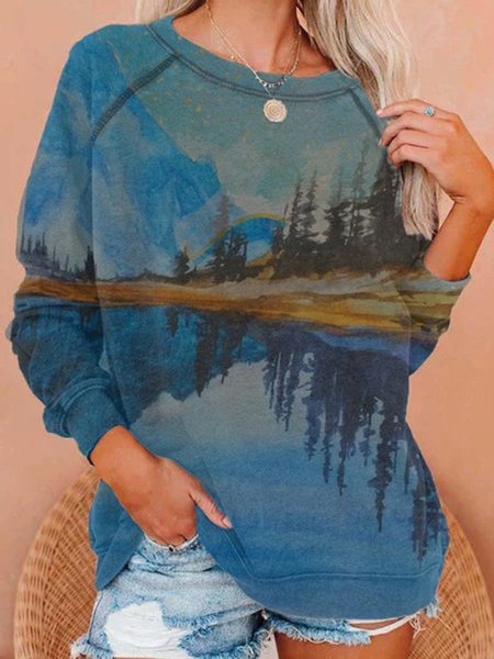 

Plus Size Crew Neck Long Sleeve Shirts & Tops, Blue, Hoodies & Sweatshirts