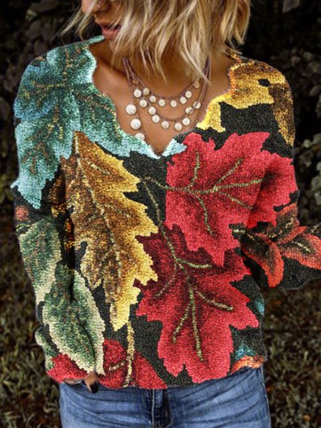 

Long Sleeve Printed Vintage Shirts & Tops, Multicolor, Tops