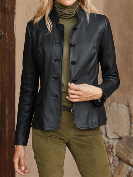 

Giubbotto Solido Maniche Lunghe Semplice & Di Base, Nero, Coats & Jackets