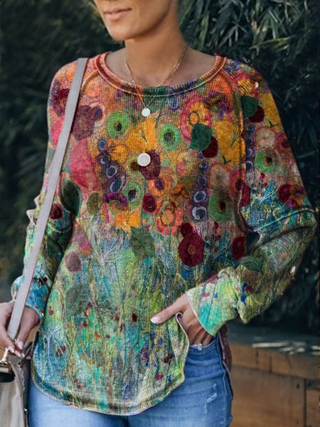 

Crew Neck Casual Raglan Sleeve Shirts & Tops, Multicolor, Tops