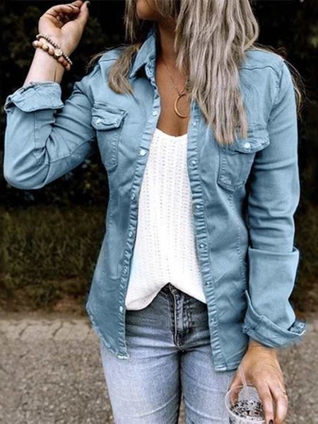 

Giubbotto Casuale Dritto Denim, Azzurro, Outerwear