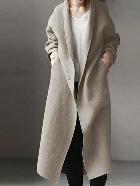 

Long Sleeve Shawl Collar Cocoon Casual Jacket, Gray, Trench Coats