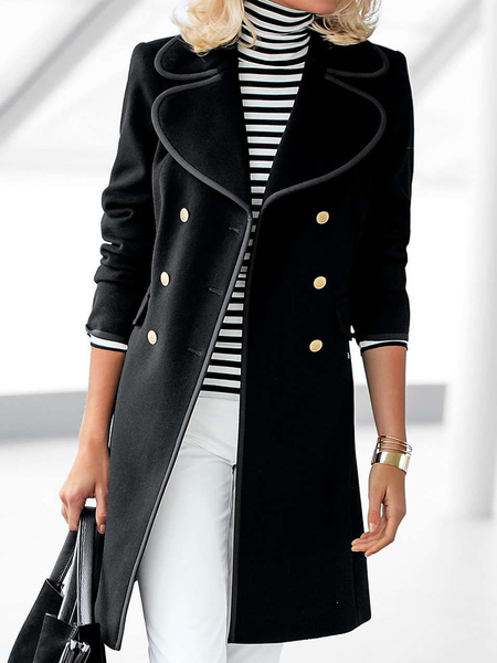 

Casual Paneled Long Sleeve Jacket, Black, Trench Coats