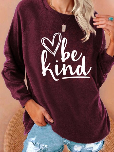 

New Plus Size Vintage Be Kind Holiday Casual Letter Shift Sweatshirt Tops, Wine red, Hoodies & Sweatshirts