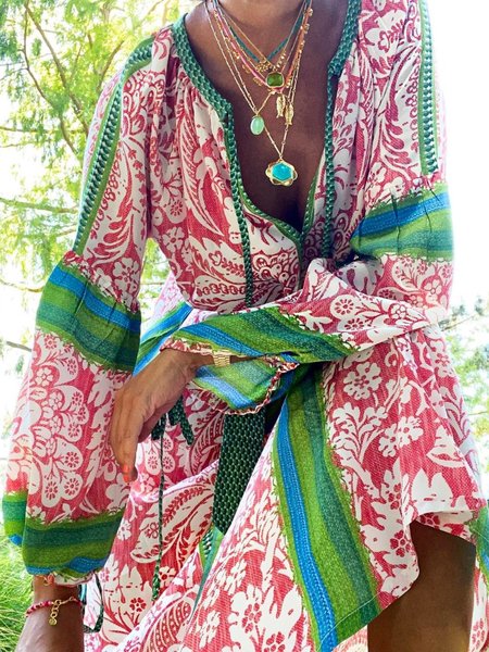 

Long Sleeve Plus Size Printed Dress, Green, Dresses