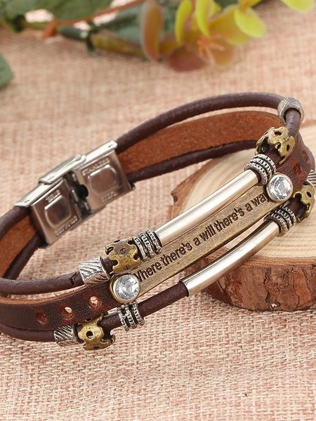 

Vintage Punk Multilayer Bracelet PU Leather Woven Bracelet, Brown, Bracelets