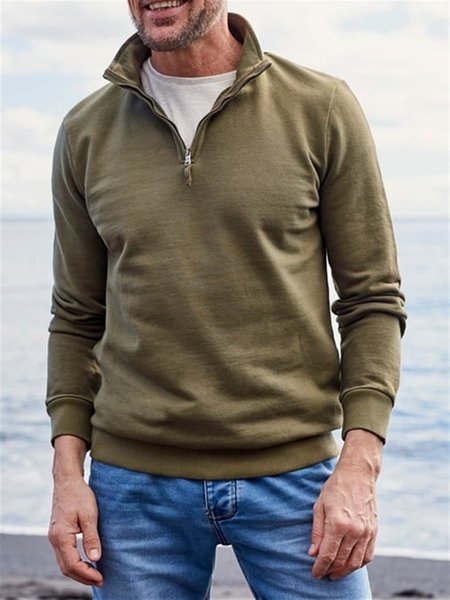 

Felpa Metà Cerniera Lampo Uomo Cotone, Verde militare, Men's Top
