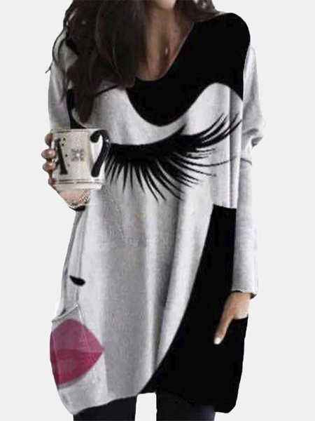 

Long Sleeve Casual T-shirt, White-black, Tunics