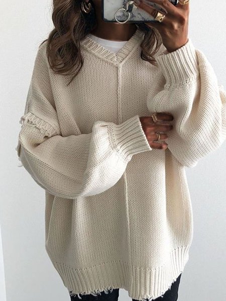 

Basic Crew Neck Long Sleeve Sweater, As picture, Sweaters