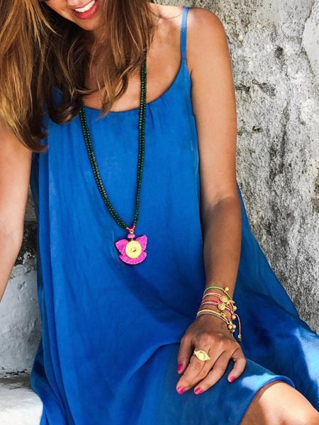 

Casual Sleeveless Round Neck Plus Size Dress, Blue, Midi Dresses