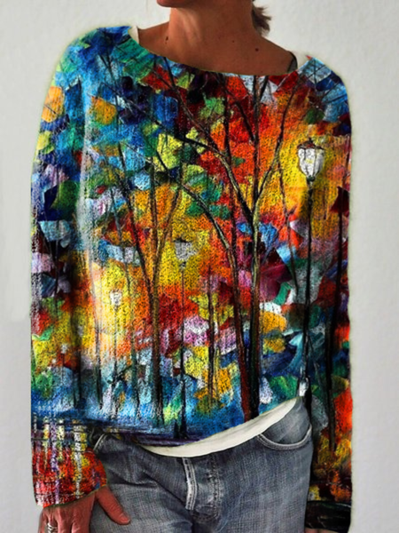 

Top Stampato Casuale, Blu, Knitwear