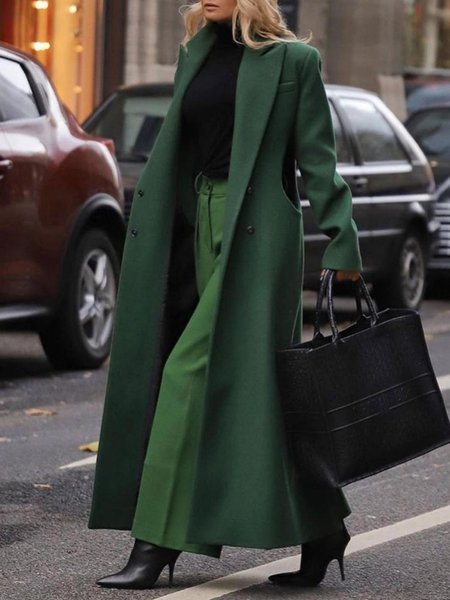 

Vintage Plain Long Sleeve Buttoned Plus Size Casual Outwear, Green, Outerwear