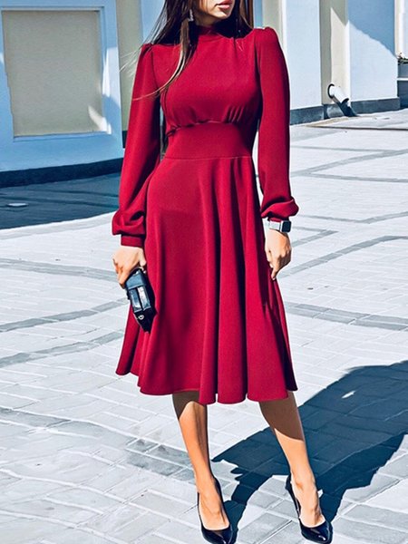 

Midi Gonna Colletto Rialzato A-line Formale Elegante, Rosso, Midi Dresses
